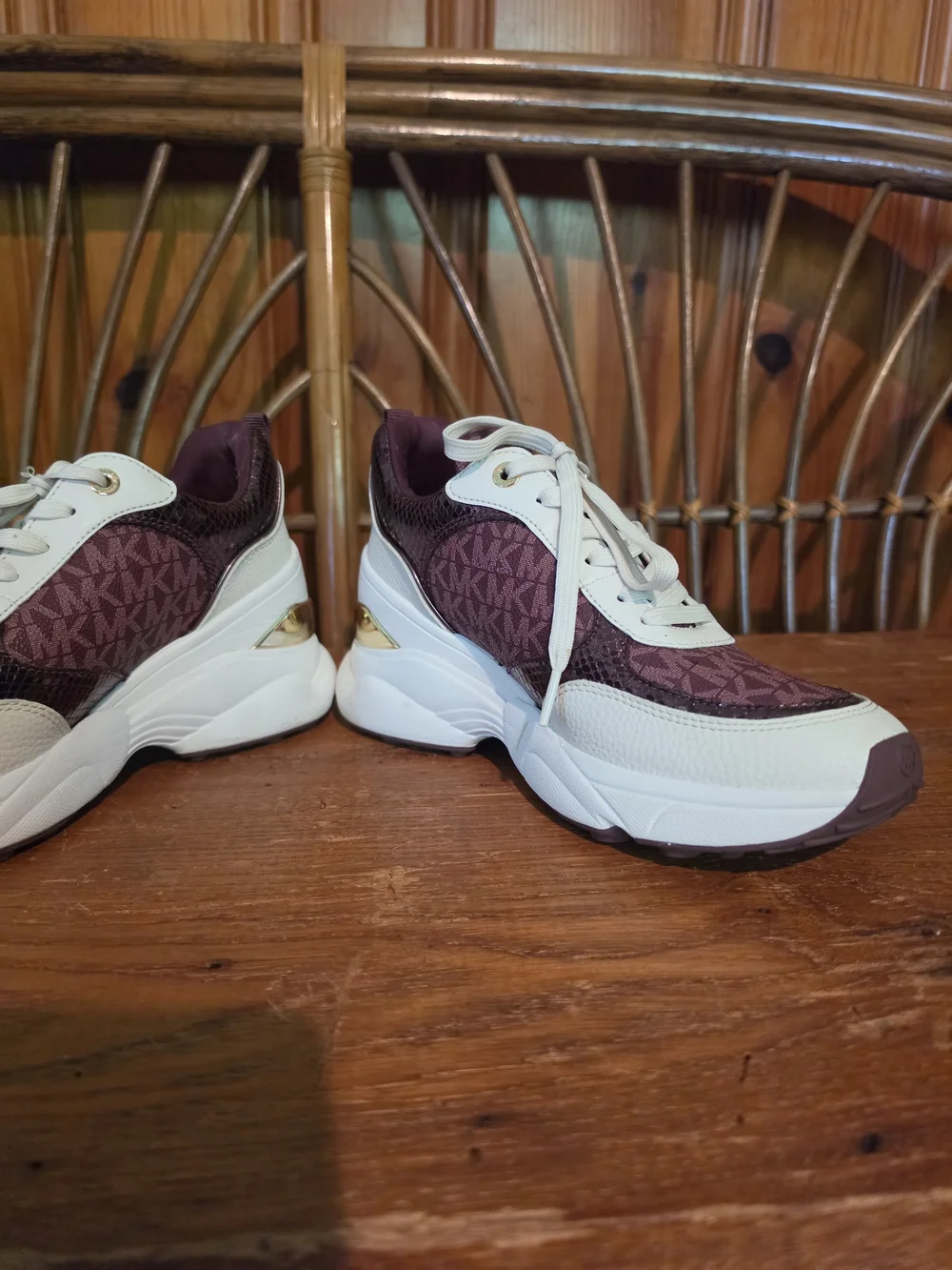Michael Kors MK Logo Burgundy & White Sneakers